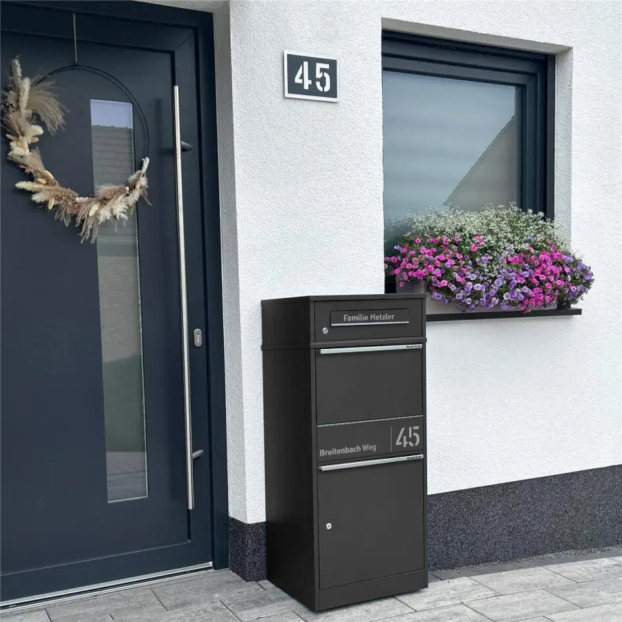 Metzler Paketbox mit Briefkasten | personalisiert mit Gravur | Edelstahl-Namensschild | mit Briefeinwurf | Taren