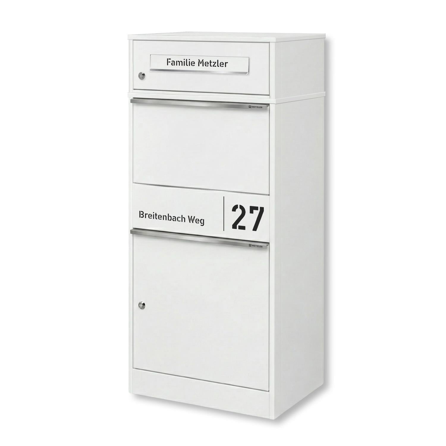 Metzler Paketbox mit Briefkasten | personalisiert mit Gravur | Edelstahl-Namensschild | mit Briefeinwurf | Taren