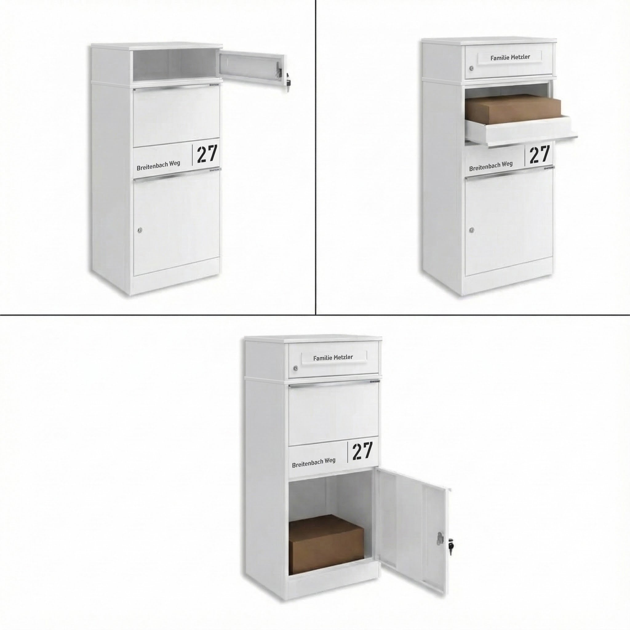 Metzler Paketbox mit Briefkasten | personalisiert mit Gravur | Edelstahl-Namensschild | mit Briefeinwurf | Taren
