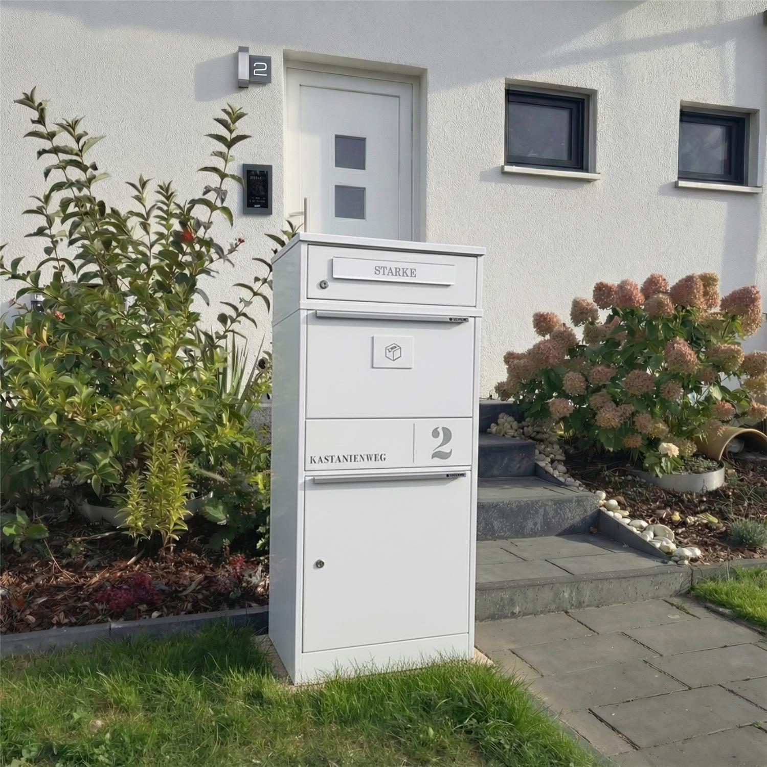 Metzler Paketbox mit Briefkasten | personalisiert mit Gravur | Edelstahl-Namensschild | mit Briefeinwurf | Taren
