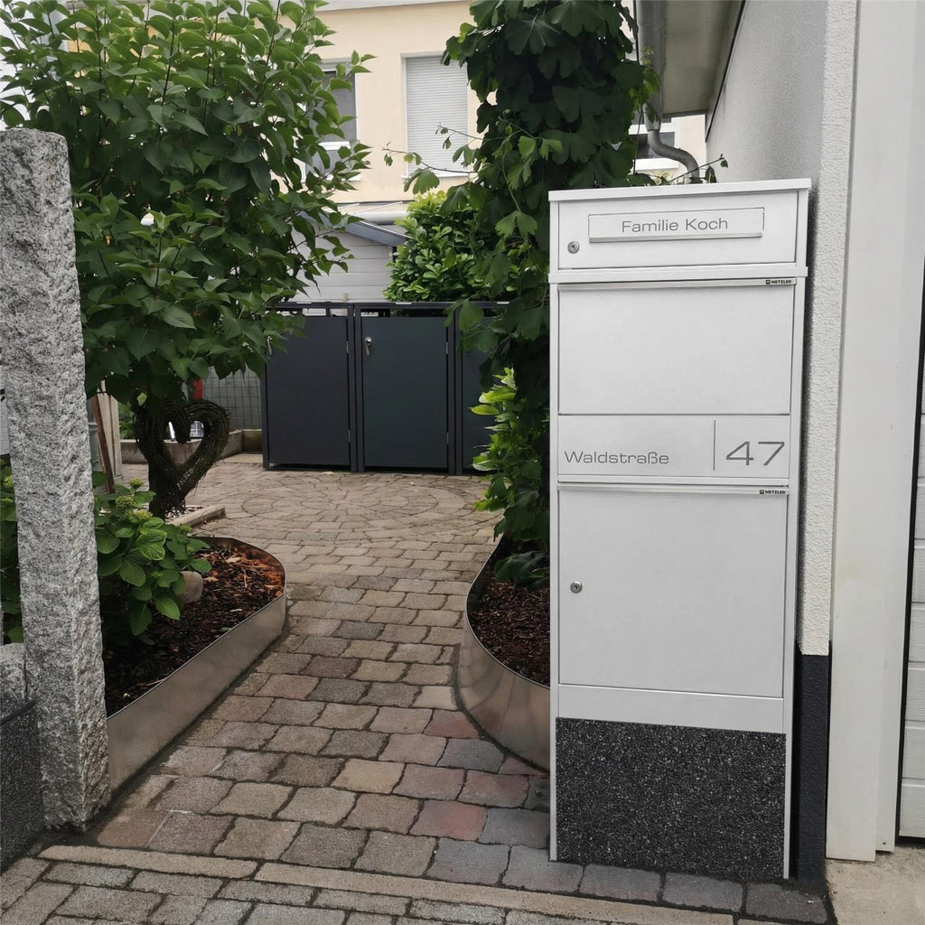 Metzler Paketbox mit Briefkasten | personalisiert mit Gravur | Edelstahl-Namensschild | mit Briefeinwurf | Taren