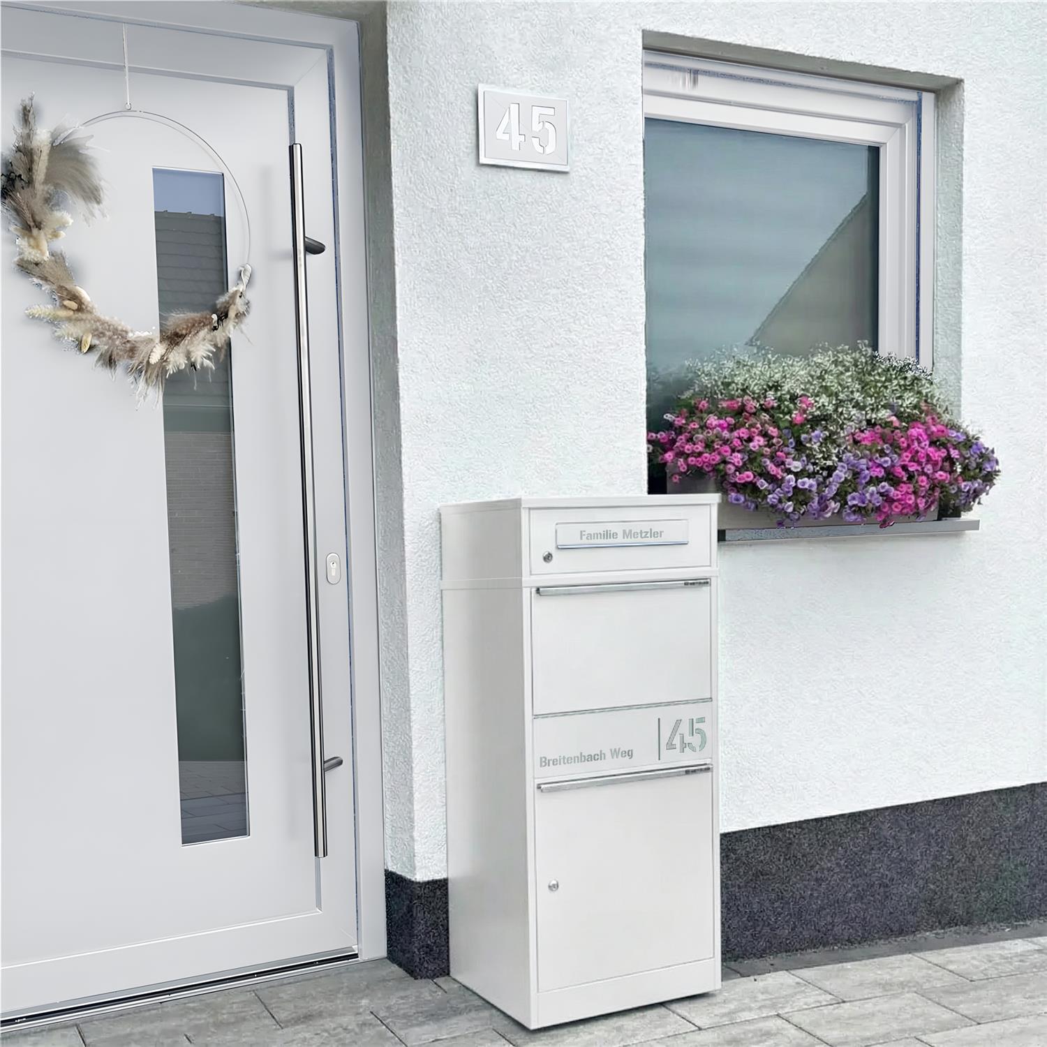 Metzler Paketbox mit Briefkasten | personalisiert mit Gravur | Edelstahl-Namensschild | mit Briefeinwurf | Taren