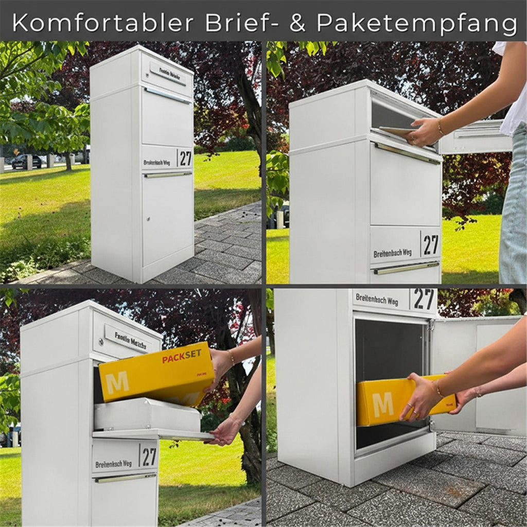 Metzler Paketbox mit Briefkasten | personalisiert mit Gravur | Edelstahl-Namensschild | mit Briefeinwurf | Taren
