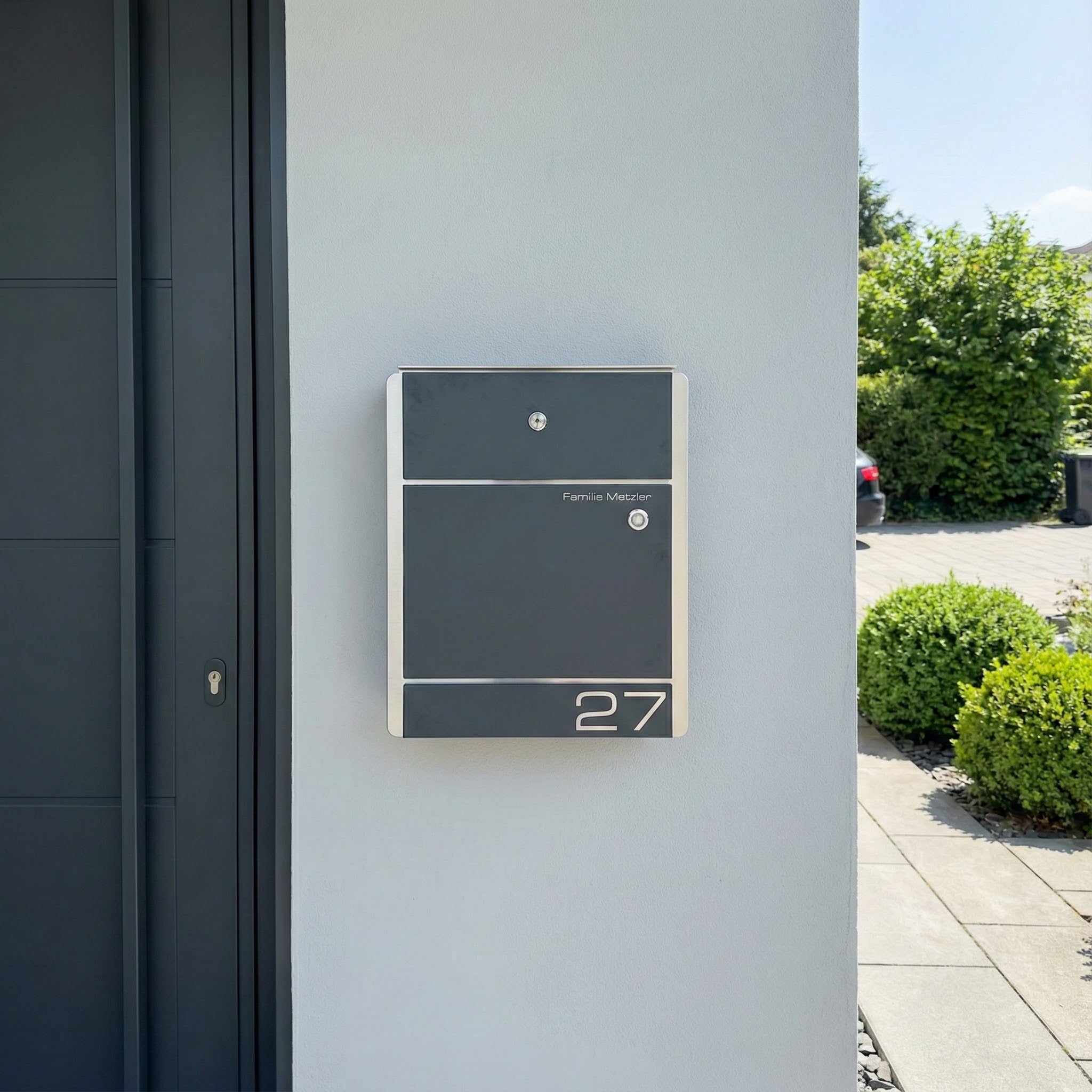 Metzler Briefkasten mit Funkklingel Anthrazit Edelstahl | 01