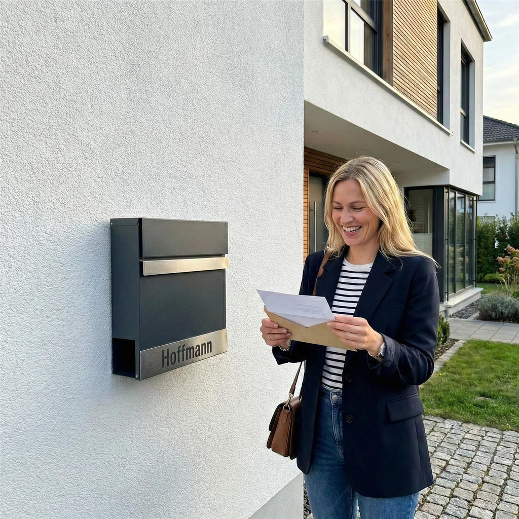 Metzler Briefkasten massiv | mit personalisierbarer Edelstahlblende | Asta