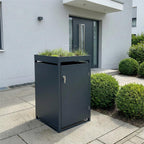 Metzler Mülltonnenbox mit Pflanzdach | 1er | 240l | Anthrazit RAL 7016 | aus Stahl | rostfrei & massiv | Türgriff mit Schloss