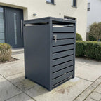 Metzler Mülltonnenbox | 1er | 240l | Anthrazit RAL 7016 | aus Stahl | mit Sichtstreifen | rostfrei & massiv | Türgriff mit Schloss
