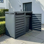 Metzler Mülltonnenbox | 2er | 240l | Anthrazit RAL 7016 | aus Stahl | mit Sichtstreifen | rostfrei & massiv | Türgriff mit Schloss