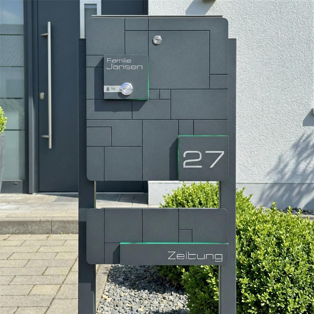 Metzler Standbriefkasten Funkklingel Anthrazit Edelstahl Gravur optional | 02