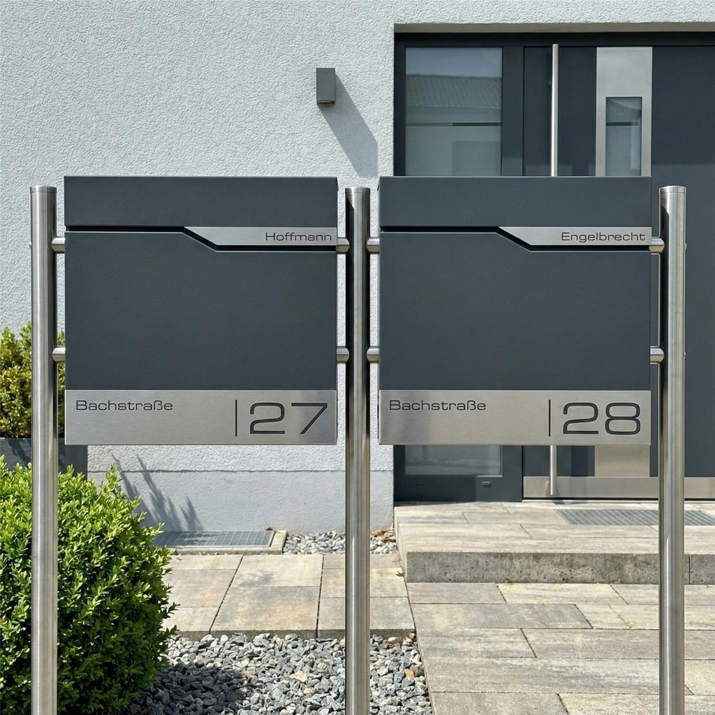 Metzler Edelstahl Standbriefkasten Mehrfamilienhaus mit Lasergravur | Siebert