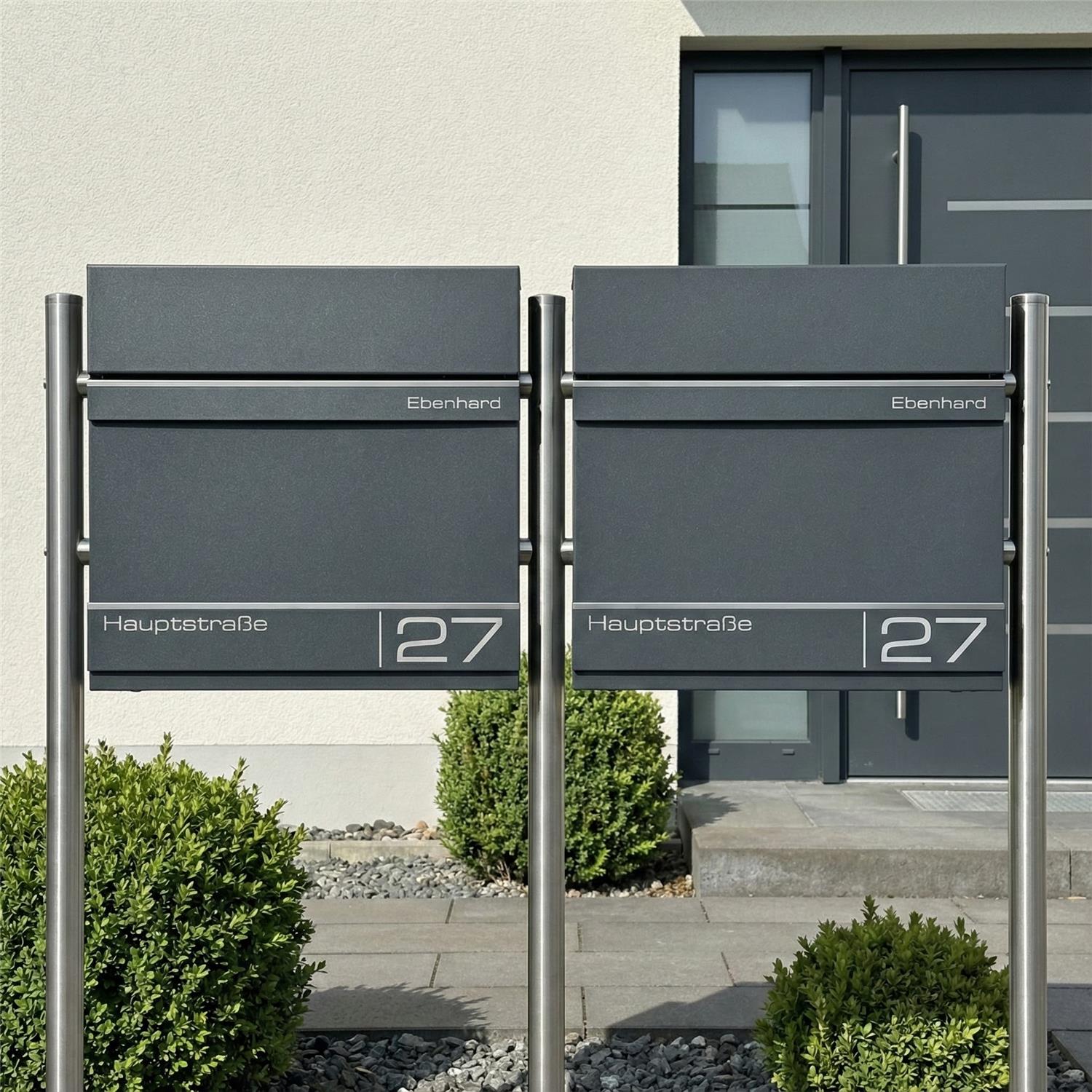 Metzler Edelstahl Standbriefkasten Mehrfamilienhaus Lasergravur | Hermann