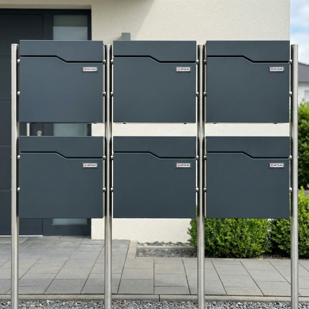 Metzler Standbriefkasten Mehrfamilienhaus | 6er | mit austauschbarem Namensschild