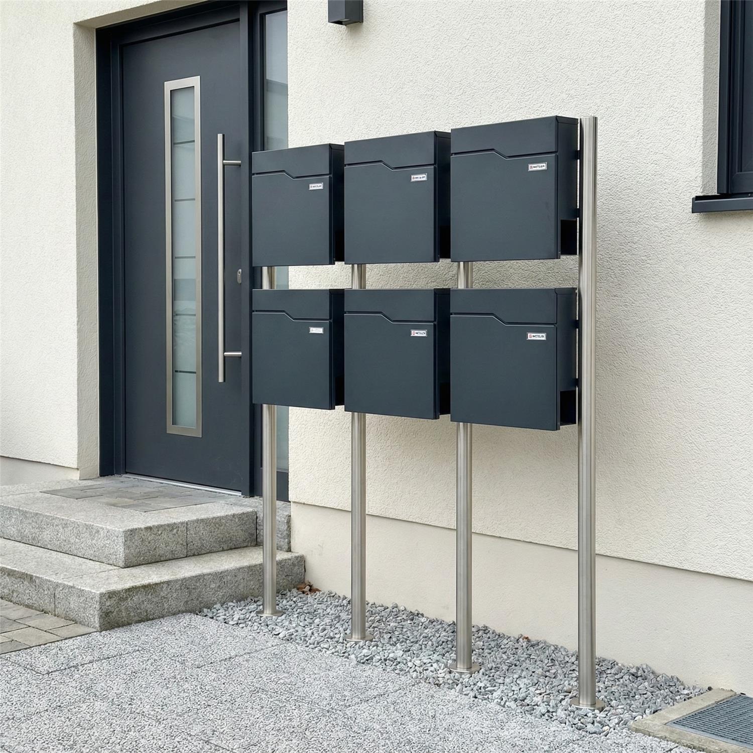 Metzler Standbriefkasten Mehrfamilienhaus | 6er | mit austauschbarem Namensschild