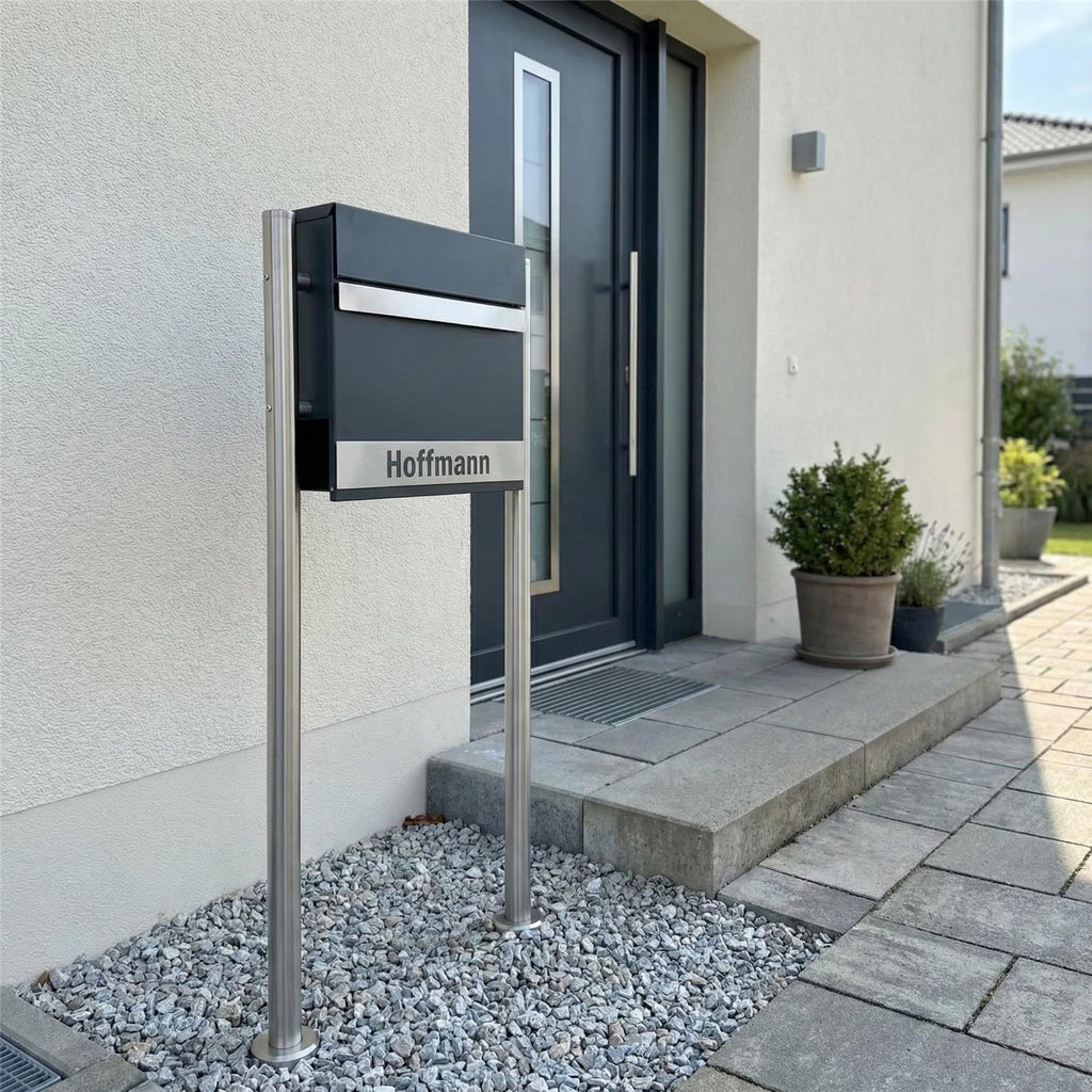Metzler Standbriefkasten massiv | mit personalisierbarer Edelstahlblende | Asta