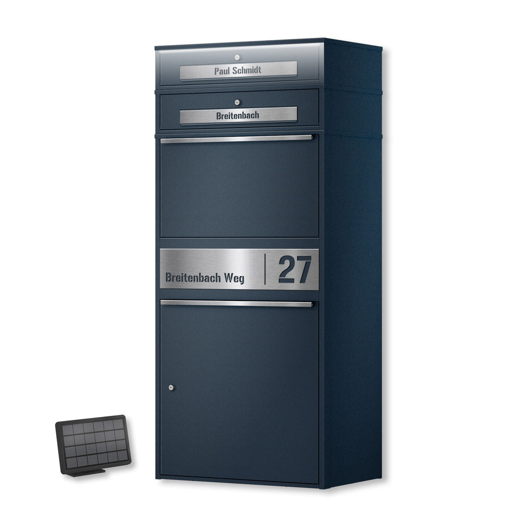 Metzler Paketbox XL mit 2 Briefkästen | LED  | personalisiert mit Gravur | RAL 7016 Anthrazit | Bispo Max 2