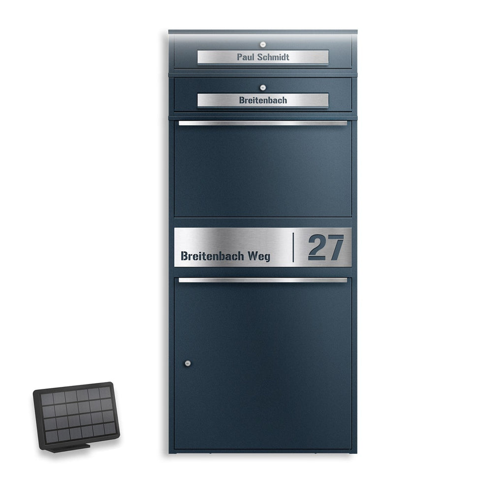 Metzler Paketbox XL mit 2 Briefkästen | LED  | personalisiert mit Gravur | RAL 7016 Anthrazit | Bispo Max 2