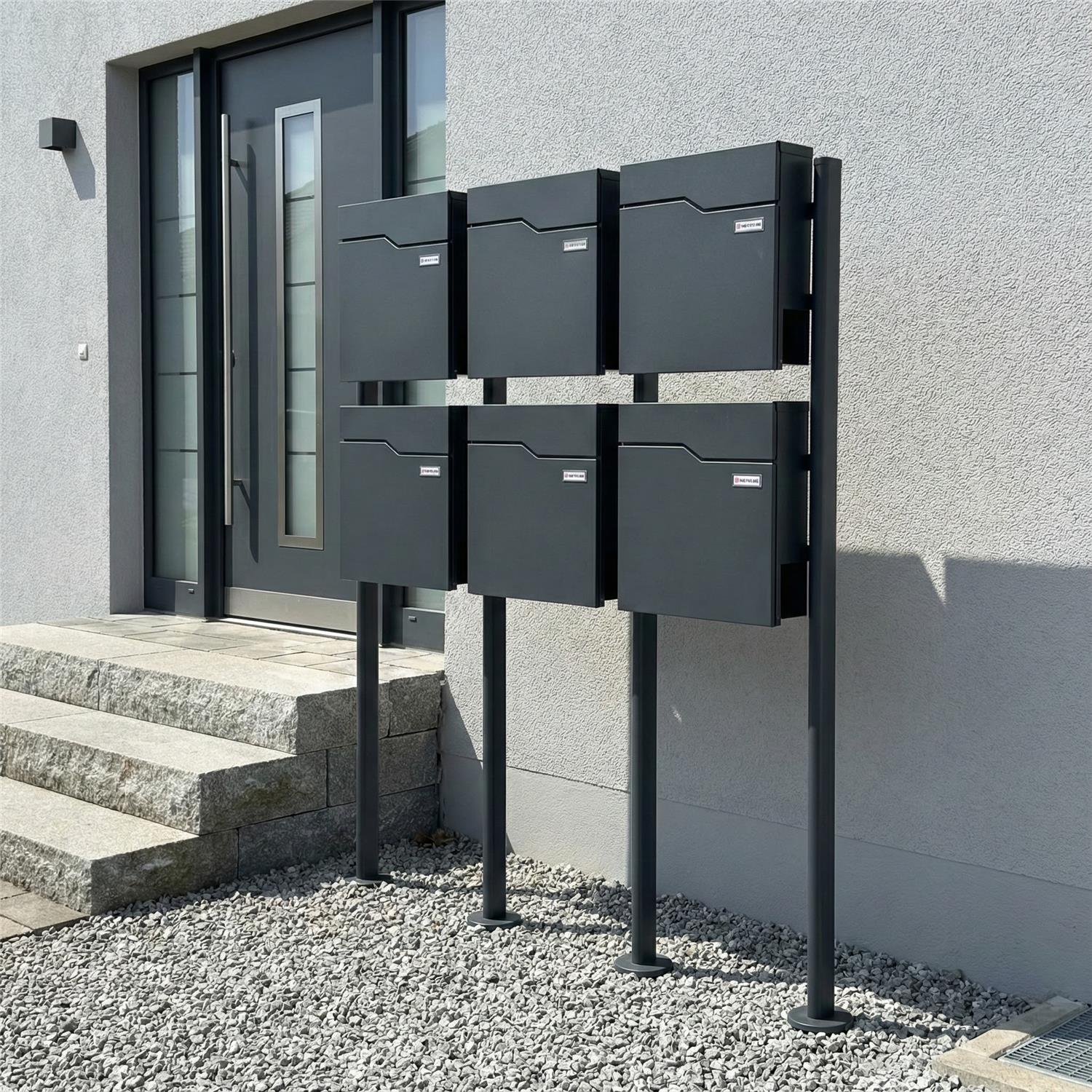 Metzler Standbriefkasten | 6er vertikal | Mit austauschbarem Namensschild | Anthrazit