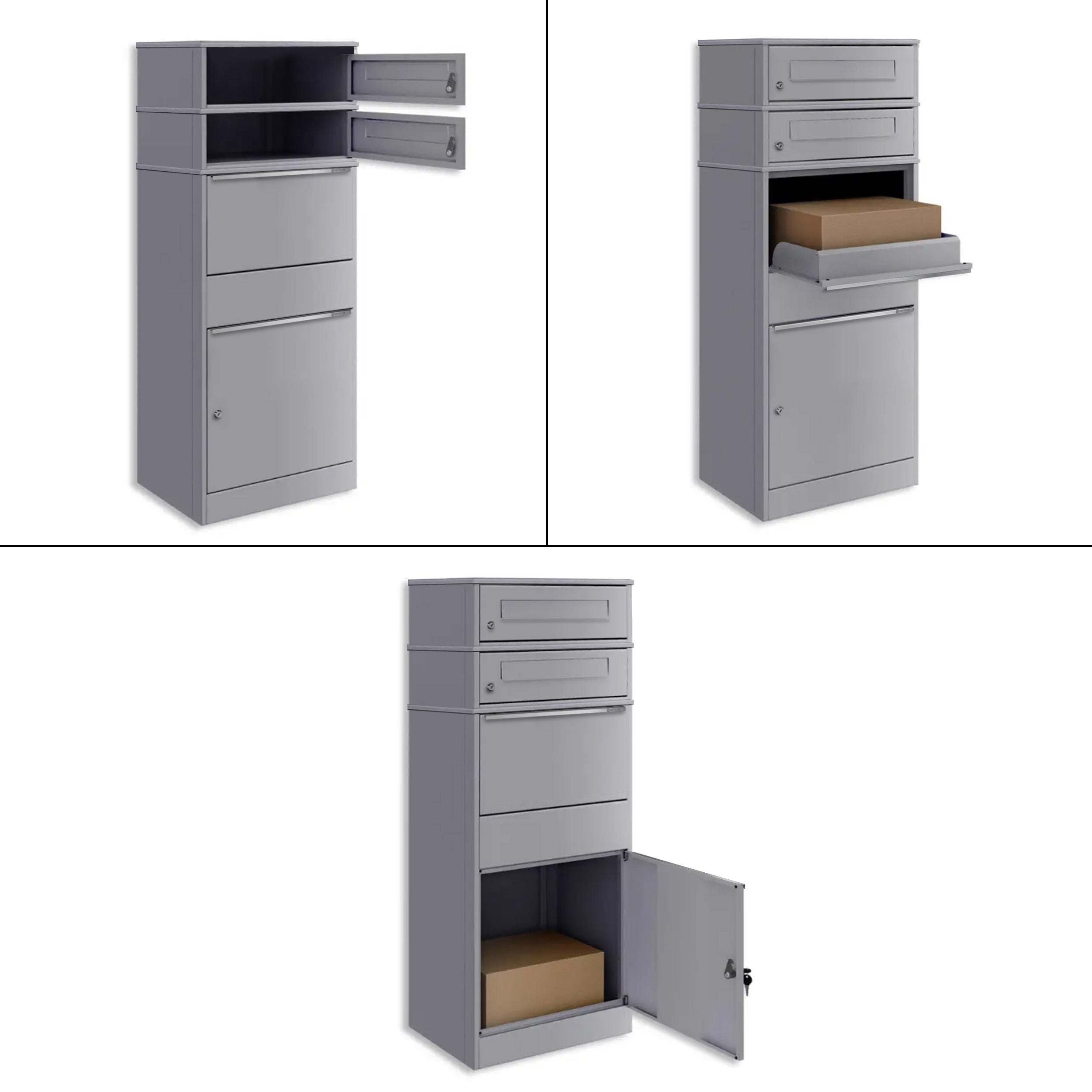 Metzler Paketbox mit 2 Briefkästen | zweifacher Briefeinwurf | für Pakete bis zur Größe M | rostfrei | Bispo