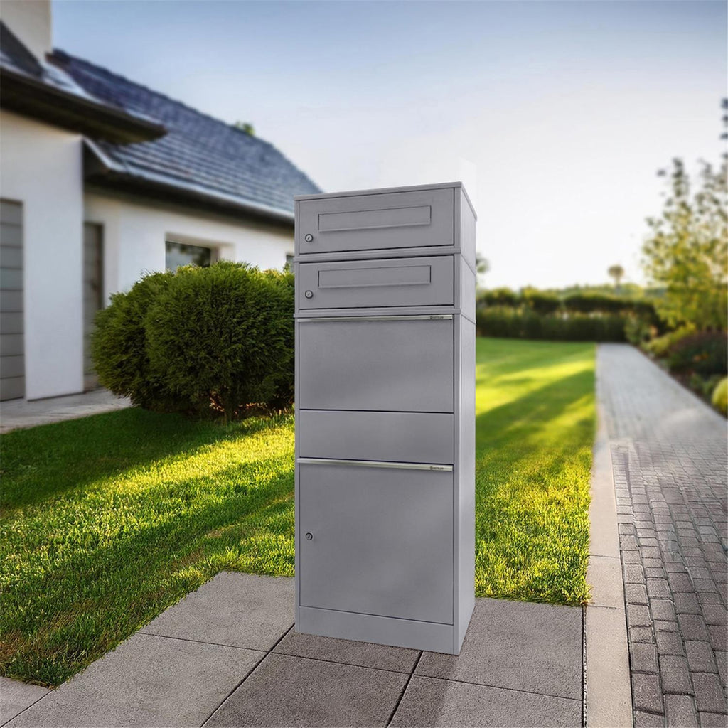 Metzler Paketbox mit 2 Briefkästen | zweifacher Briefeinwurf | für Pakete bis zur Größe M | rostfrei | Bispo