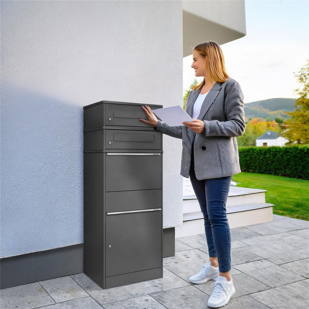Metzler Paketbox mit 2 Briefkästen | zweifacher Briefeinwurf | für Pakete bis zur Größe M | rostfrei | Bispo