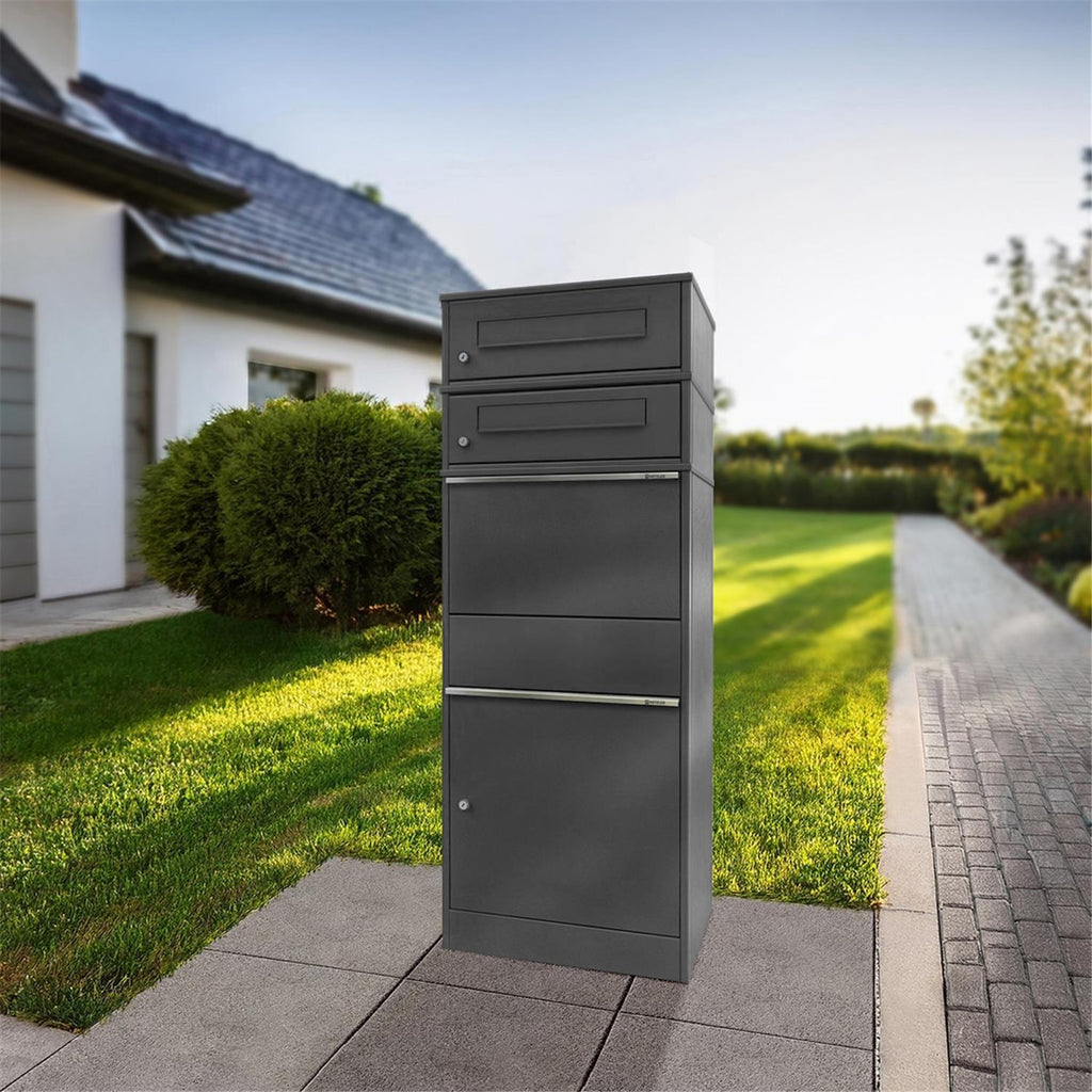 Metzler Paketbox mit 2 Briefkästen | zweifacher Briefeinwurf | für Pakete bis zur Größe M | rostfrei | Bispo