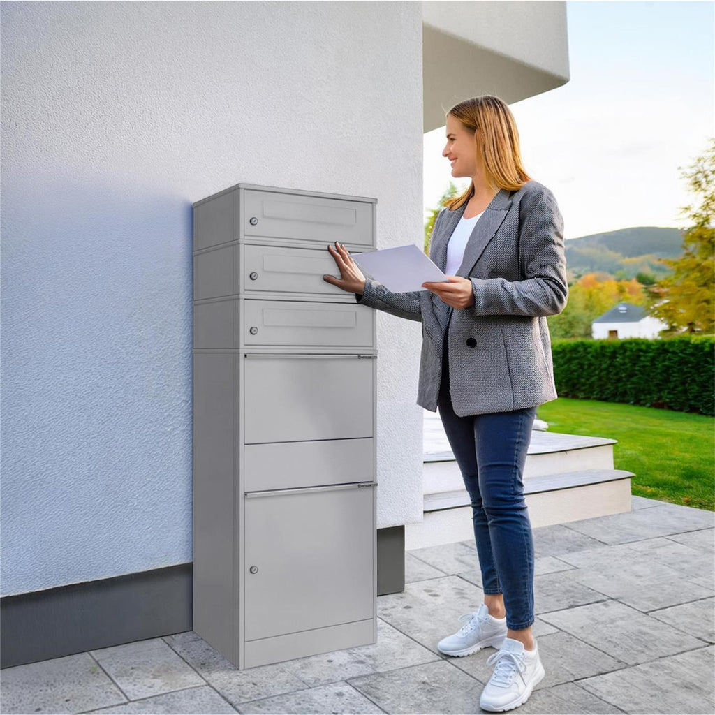 Metzler Paketbox mit 3 Briefkästen | dreifacher Briefeinwurf | für Pakete bis zur Größe M | rostfrei | Bispo