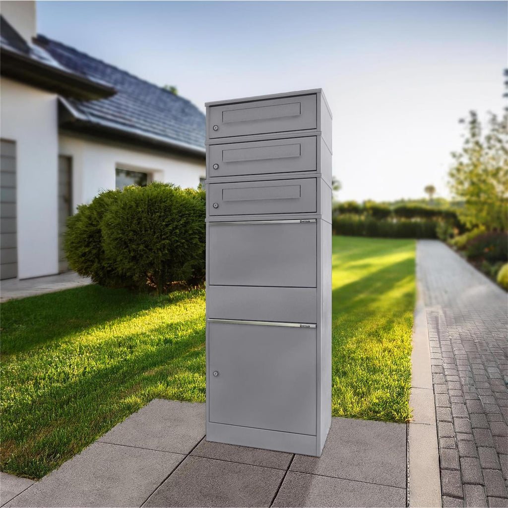 Metzler Paketbox mit 3 Briefkästen | dreifacher Briefeinwurf | für Pakete bis zur Größe M | rostfrei | Bispo