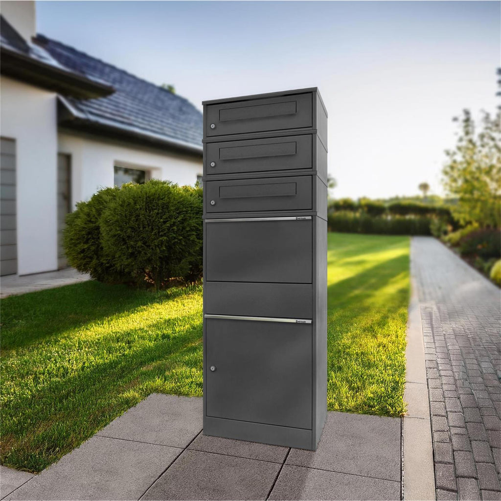 Metzler Paketbox mit 3 Briefkästen | dreifacher Briefeinwurf | für Pakete bis zur Größe M | rostfrei | Bispo