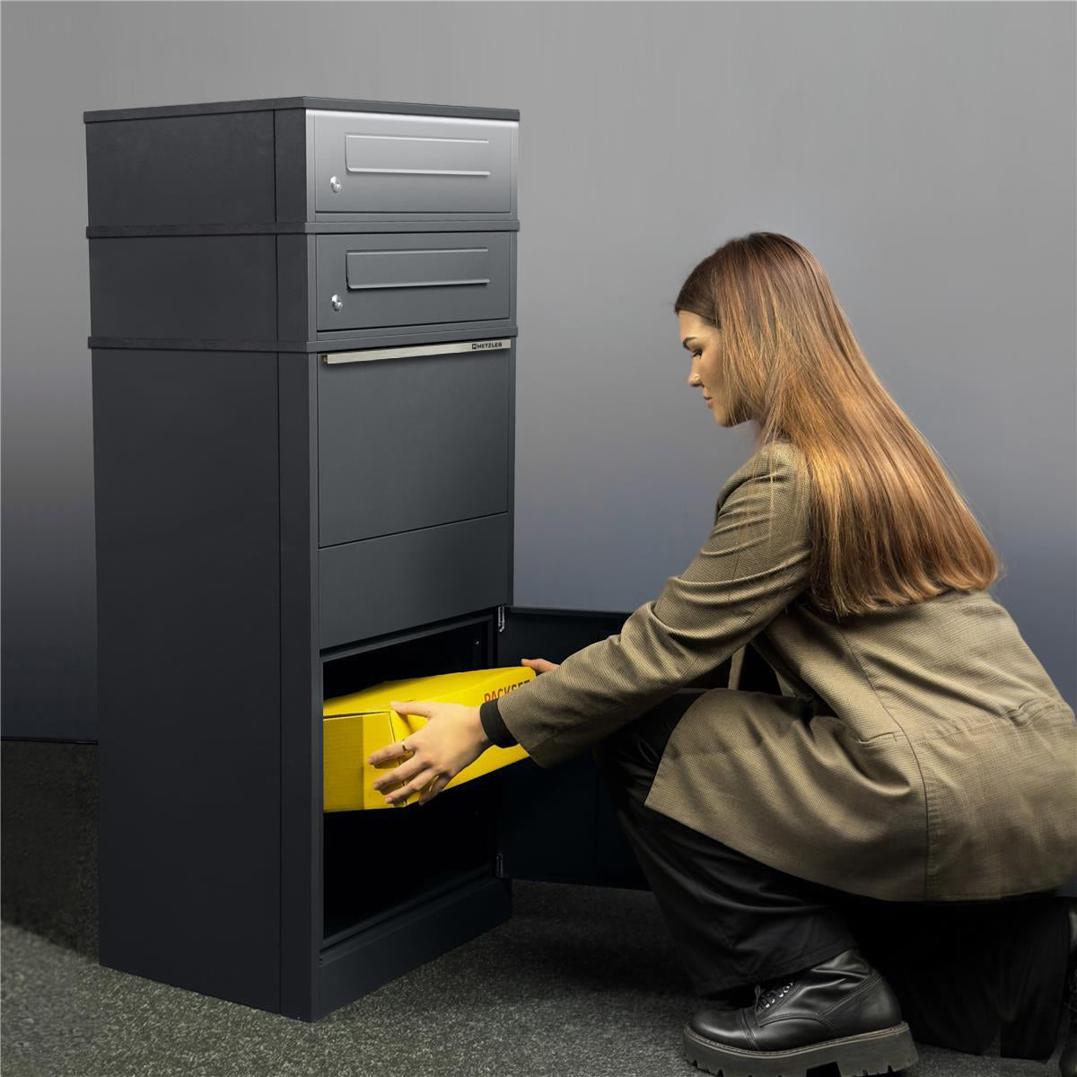 Metzler Paketbox mit 2 Briefkästen | LED | zweifacher Briefeinwurf | Bispo