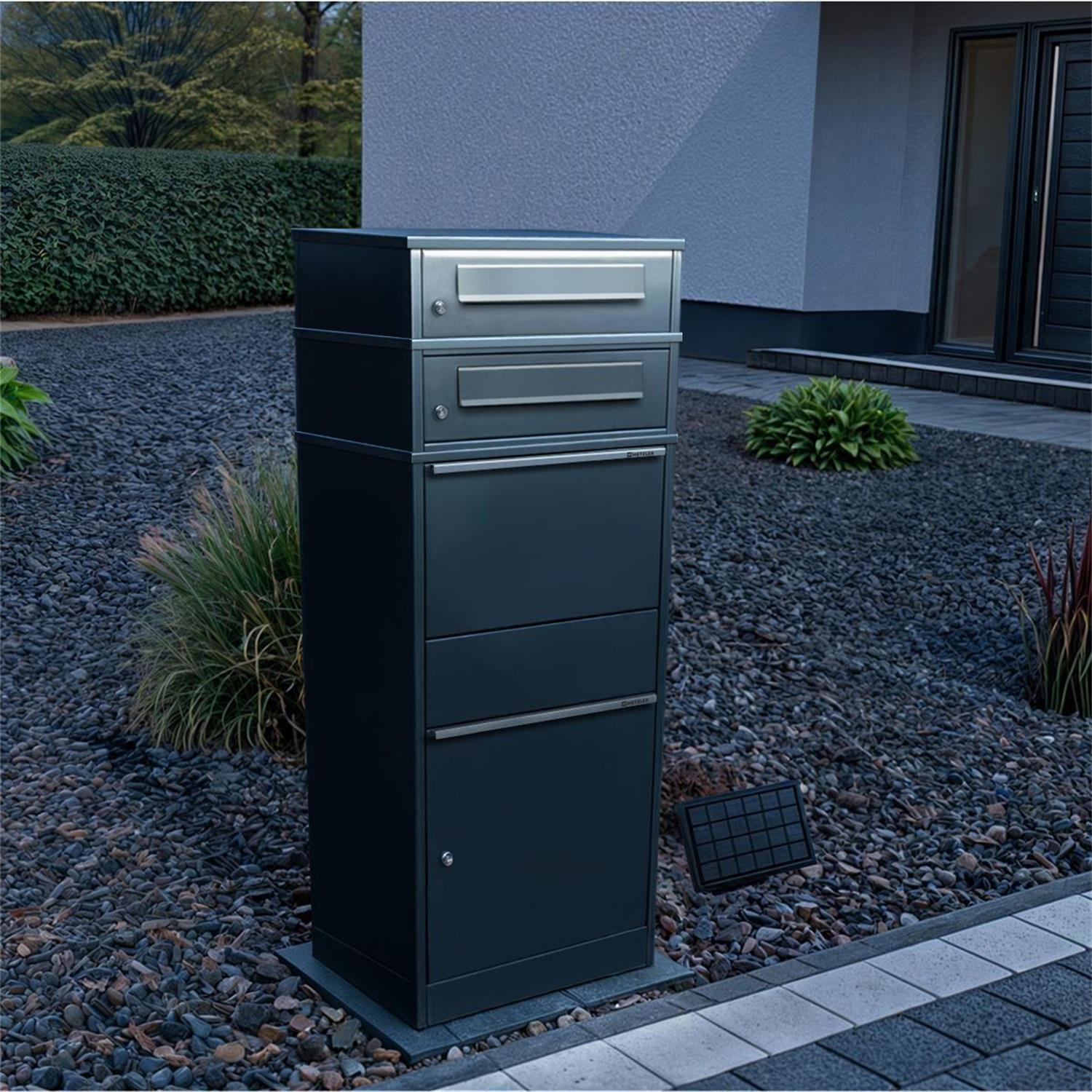 Metzler Paketbox mit 2 Briefkästen | LED | zweifacher Briefeinwurf | Bispo