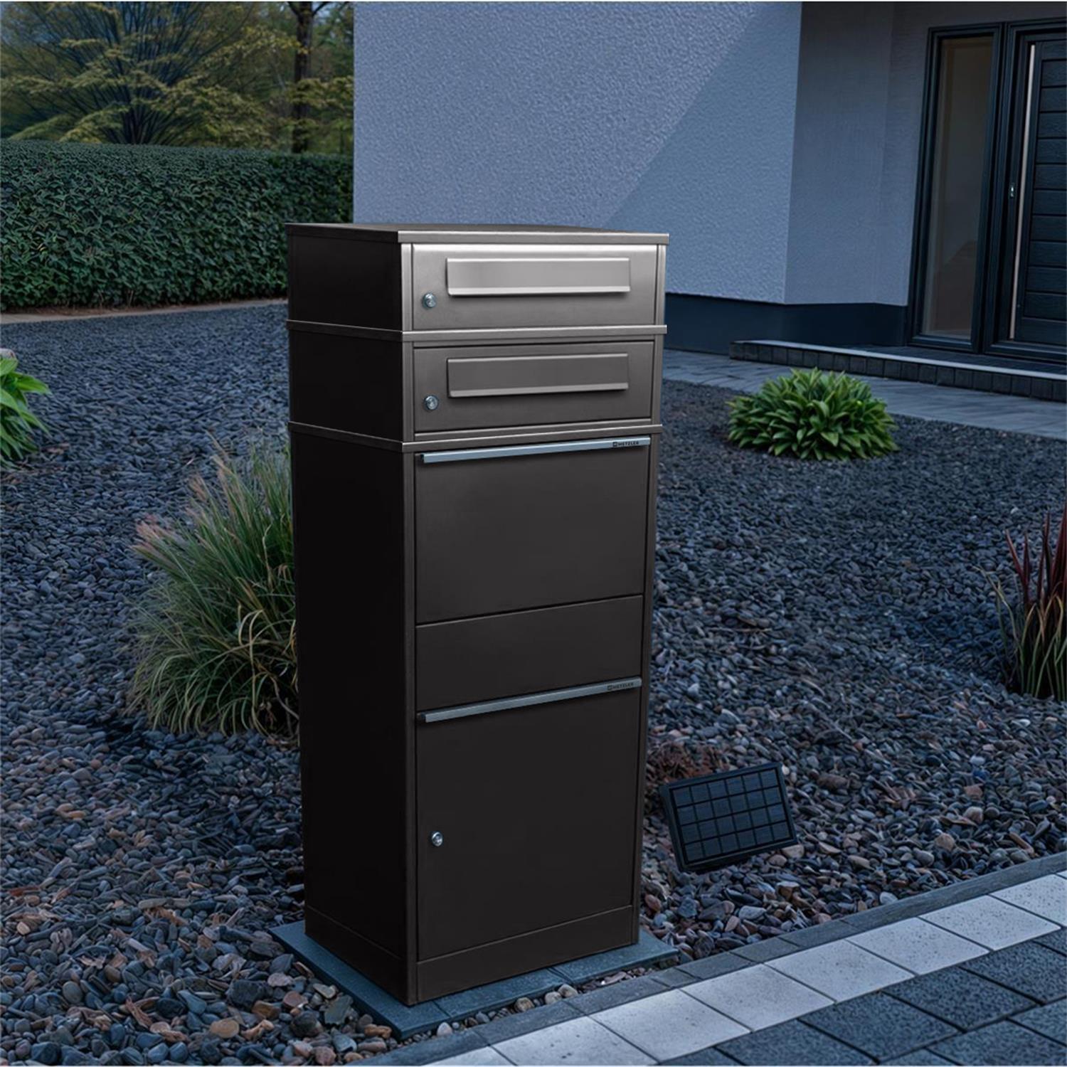 Metzler Paketbox mit 2 Briefkästen | LED | zweifacher Briefeinwurf | Bispo