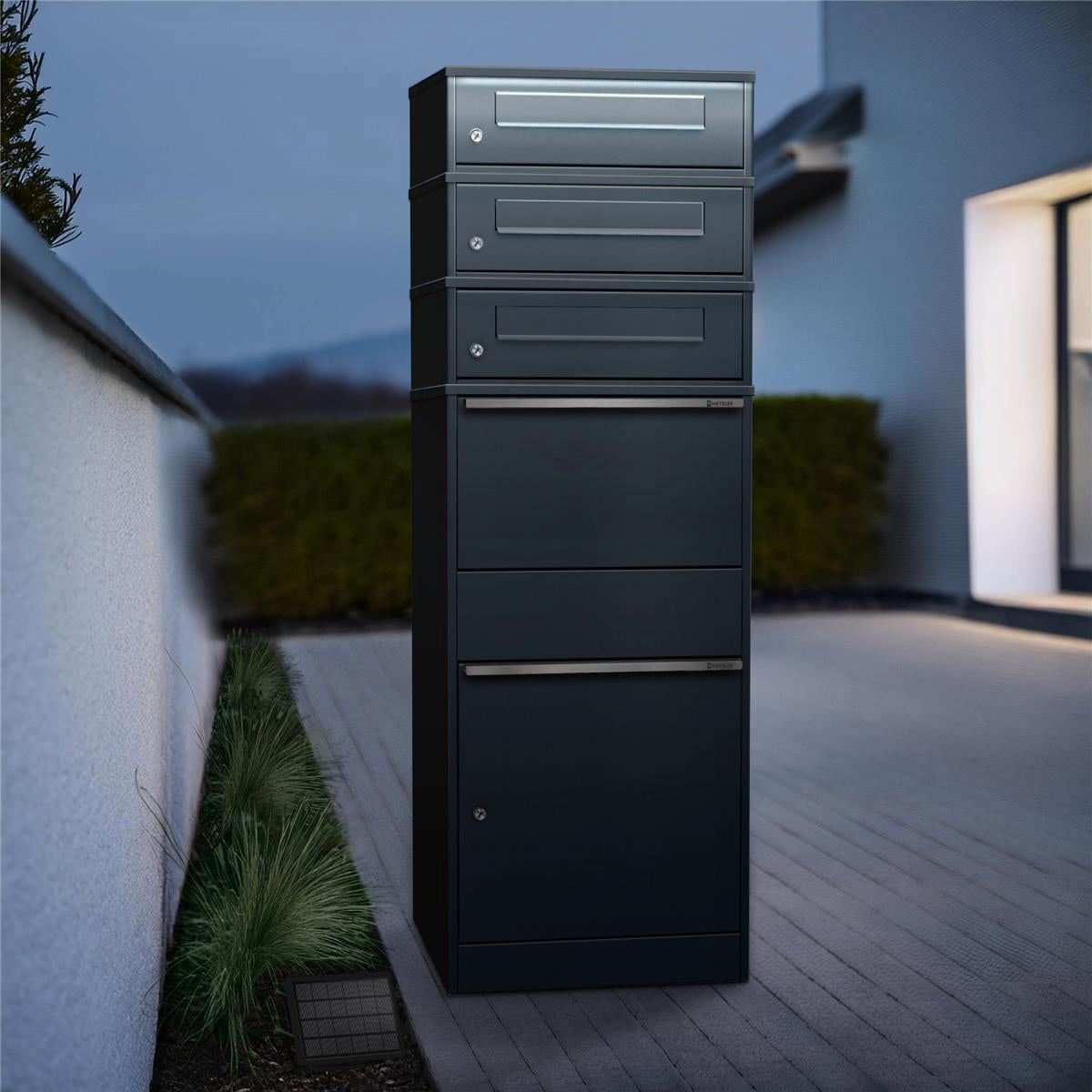 Metzler Paketbox mit 3 Briefkästen | LED | dreifacher Briefeinwurf | Bispo