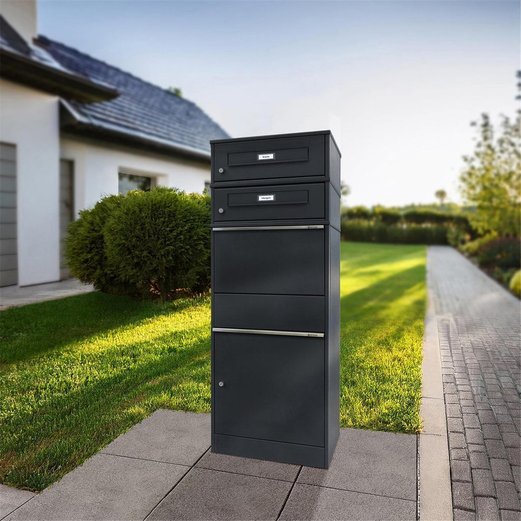 Metzler Paketbox mit 2 Briefkästen mit austauschbaren Namensschildern | für Pakete bis zur Größe M | Bispo RE