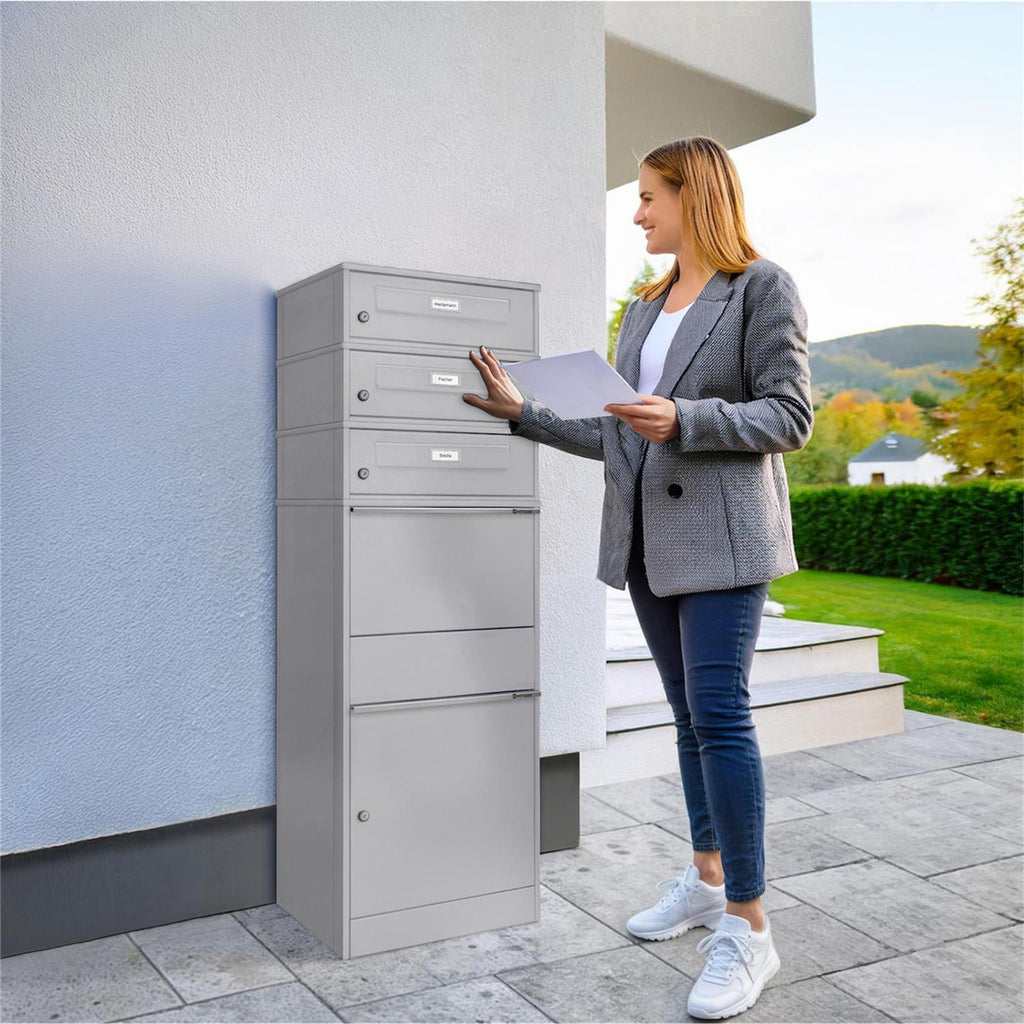 Metzler Paketbox mit 3 Briefkästen mit austauschbaren Namensschildern | für Pakete bis zur Größe M | Bispo RE