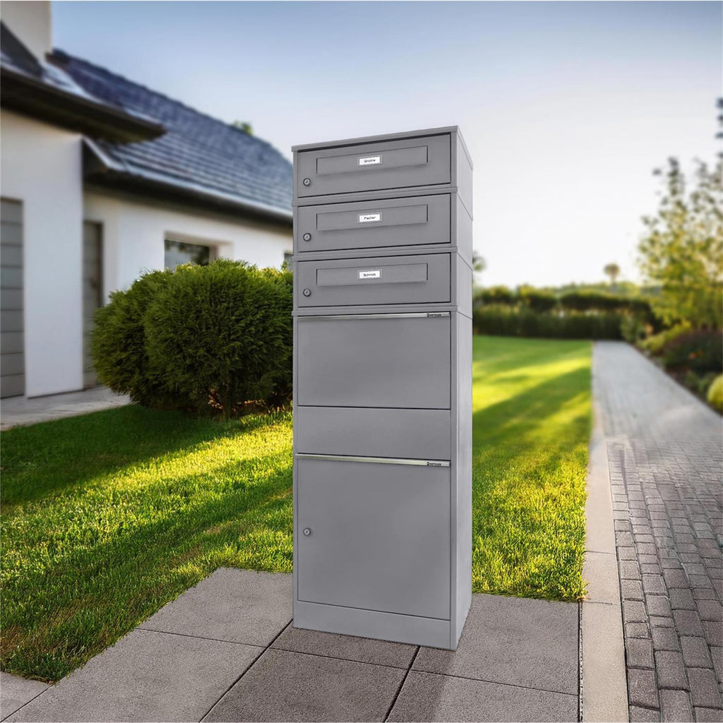 Metzler Paketbox mit 3 Briefkästen mit austauschbaren Namensschildern | für Pakete bis zur Größe M | Bispo RE