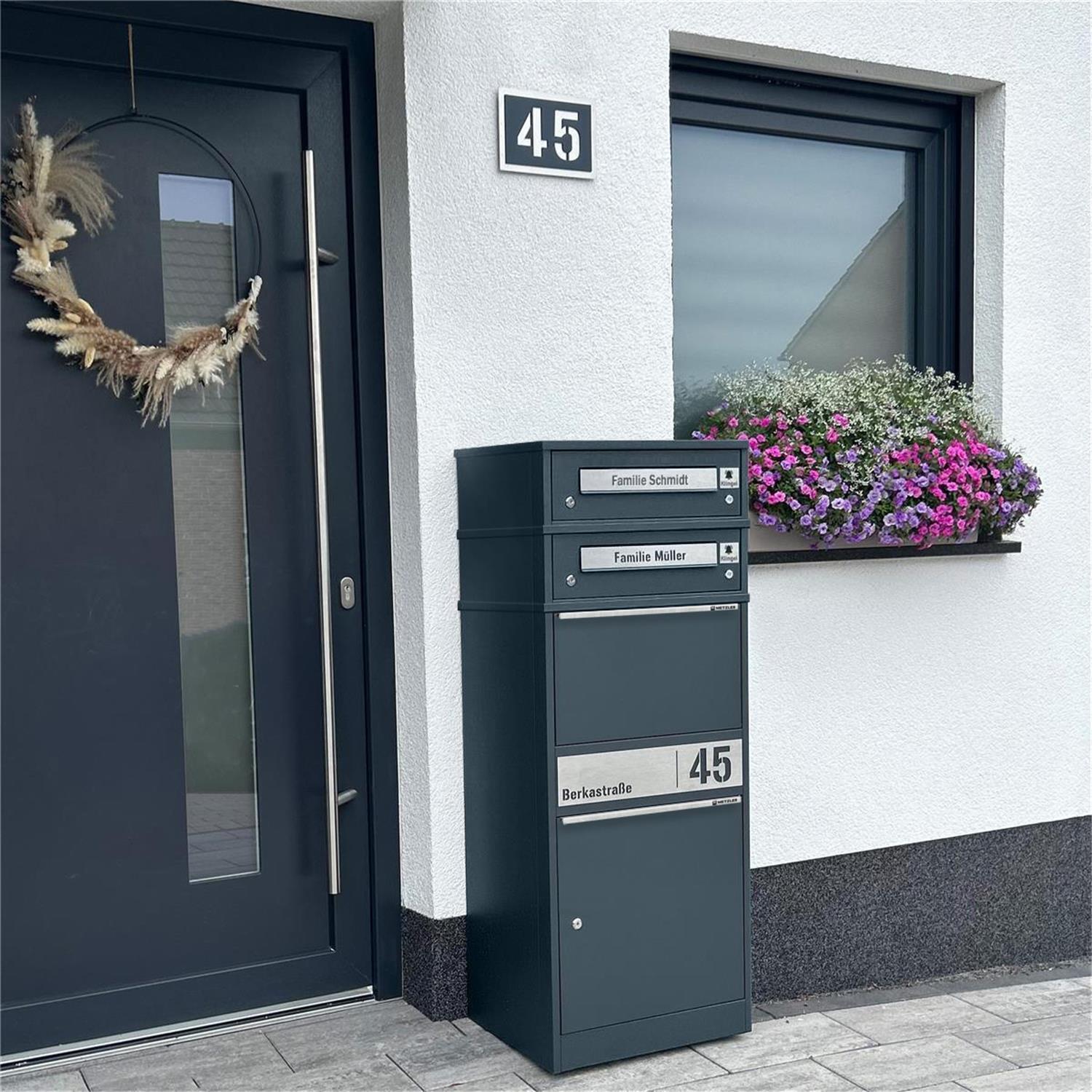 Metzler Funk-Paketbox mit Klingel & Briefkasten |  personalisiert mit Gravur | Edelstahl-Namensschilder | Bispo Funk