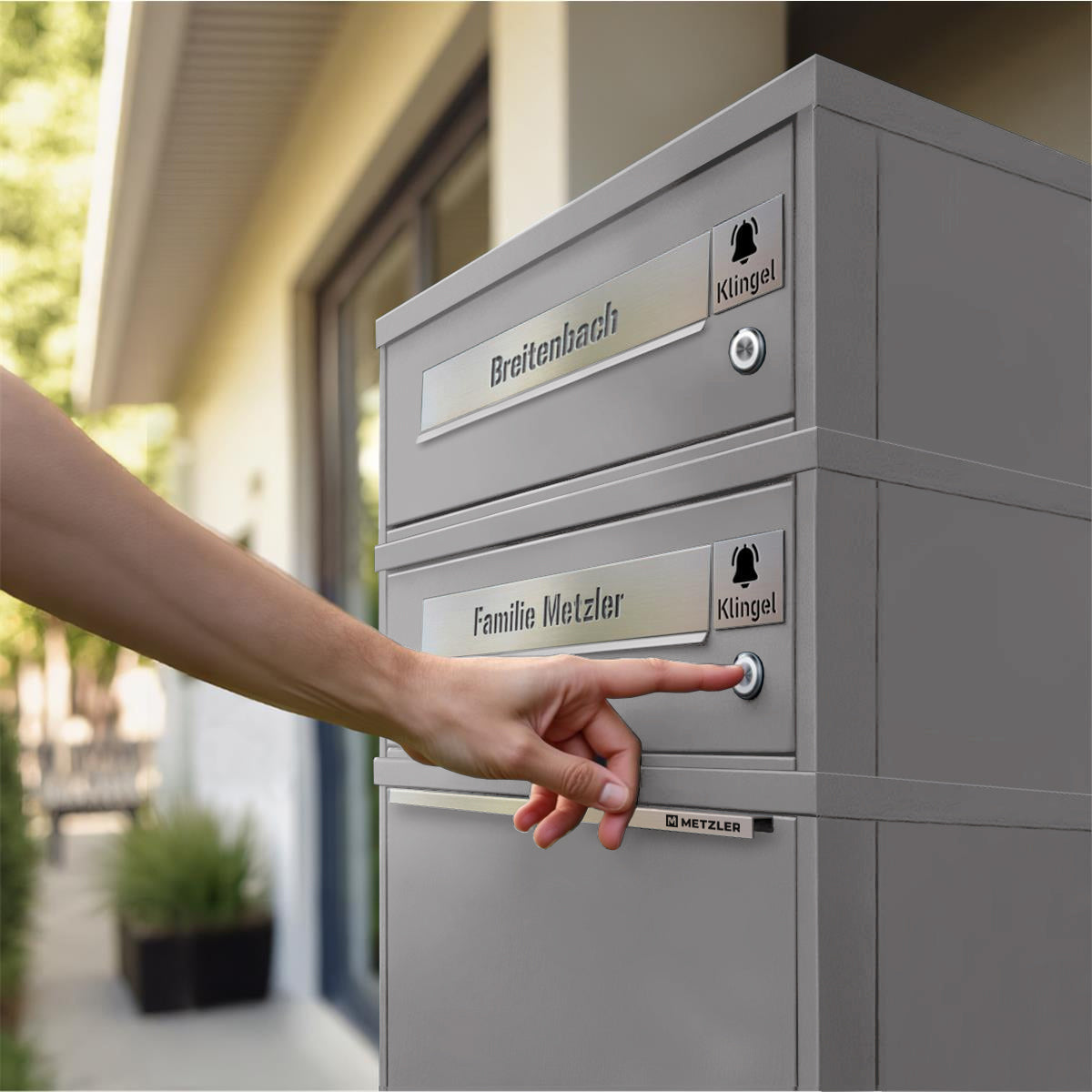 Metzler Funk-Paketbox mit Klingel & Briefkasten |  personalisiert mit Gravur | Edelstahl-Namensschilder | Bispo Funk