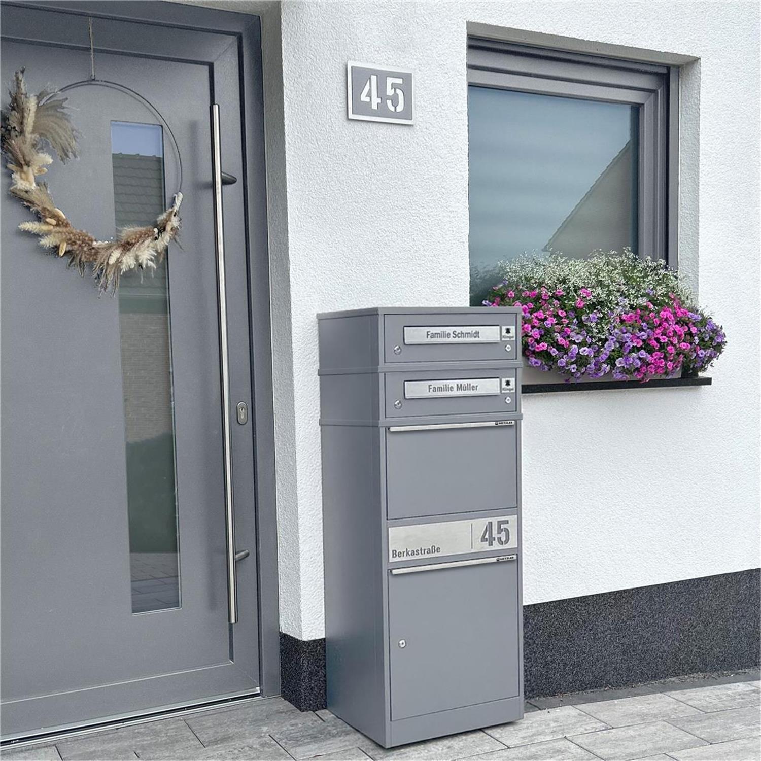 Metzler Funk-Paketbox mit Klingel & Briefkasten |  personalisiert mit Gravur | Edelstahl-Namensschilder | Bispo Funk