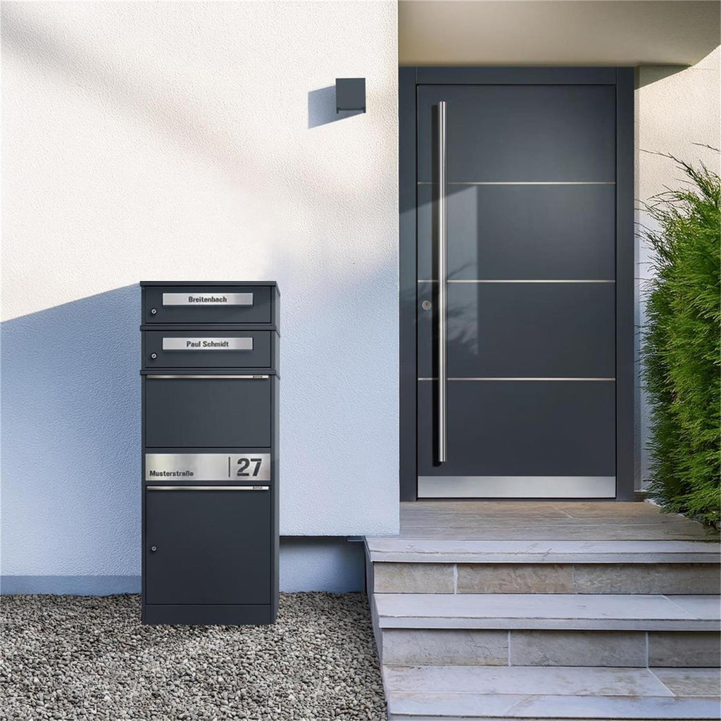 Metzler Paketbox mit 2 Briefkästen | personalisiert mit Gravur | Edelstahl-Namensschild | mit Briefeinwurf | Bispo 2