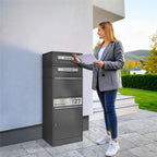 Metzler Paketbox mit 2 Briefkästen | personalisiert mit Gravur | Edelstahl-Namensschild | mit Briefeinwurf | Bispo 2