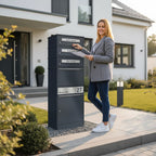 Metzler Paketbox mit 3 Briefkästen | personalisiert mit Gravur | Edelstahl-Namensschild | mit Briefeinwurf | Bispo 2