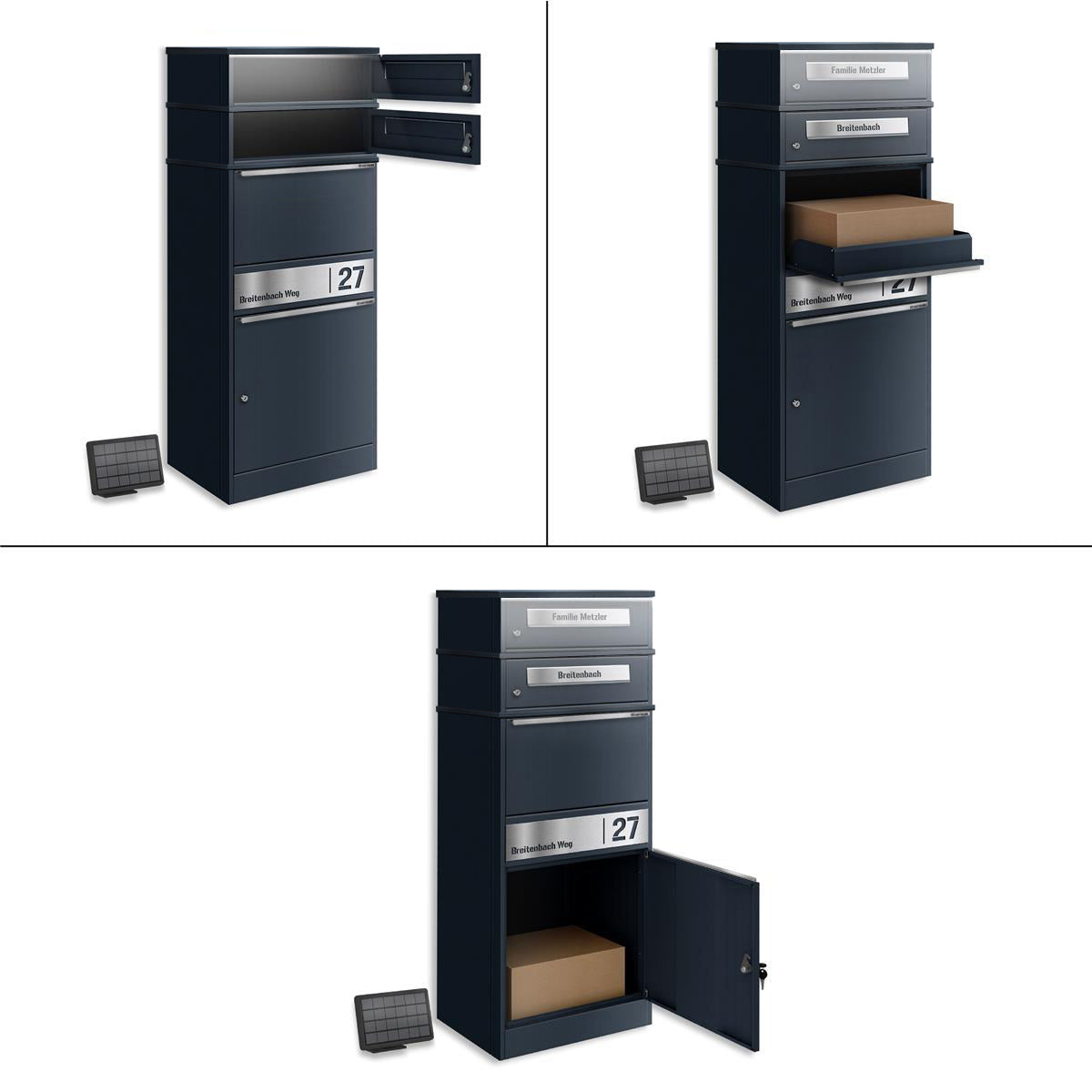 Metzler Paketbox mit 2 Briefkästen | LED | personalisiert mit Gravur | Bispo 2