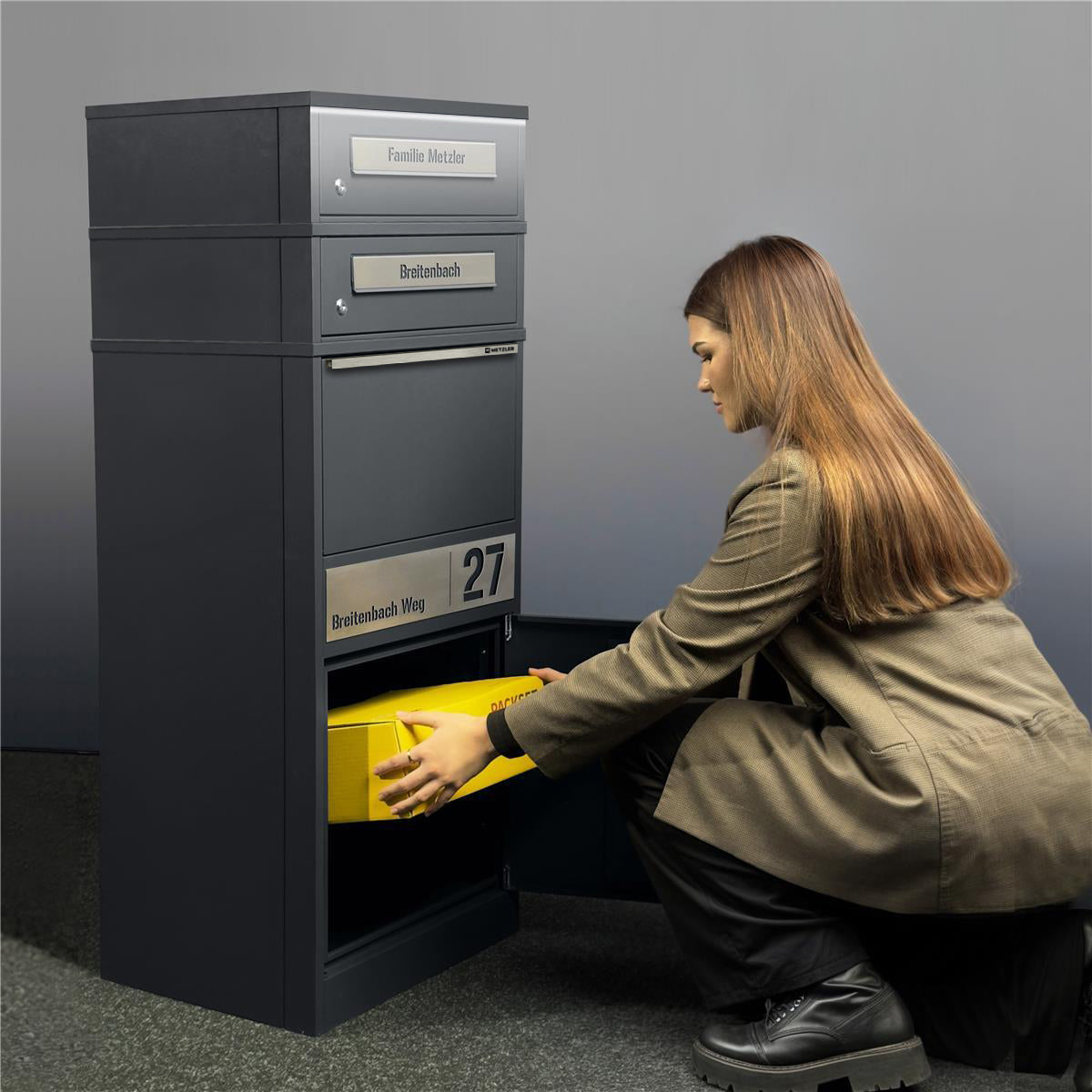 Metzler Paketbox mit 2 Briefkästen | LED | personalisiert mit Gravur | Bispo 2