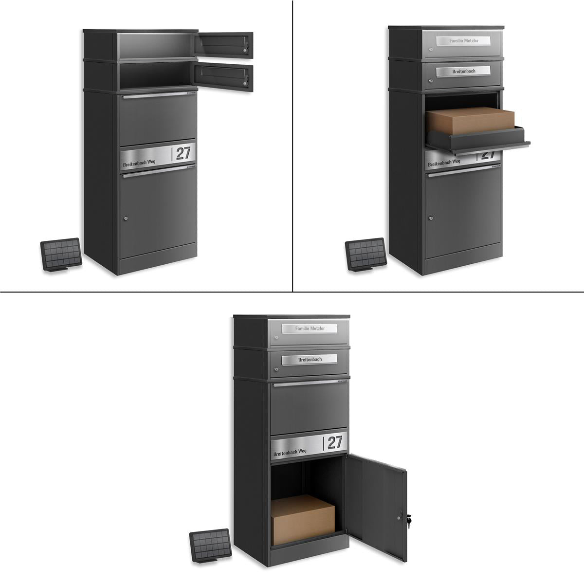 Metzler Paketbox mit 2 Briefkästen | LED | personalisiert mit Gravur | Bispo 2
