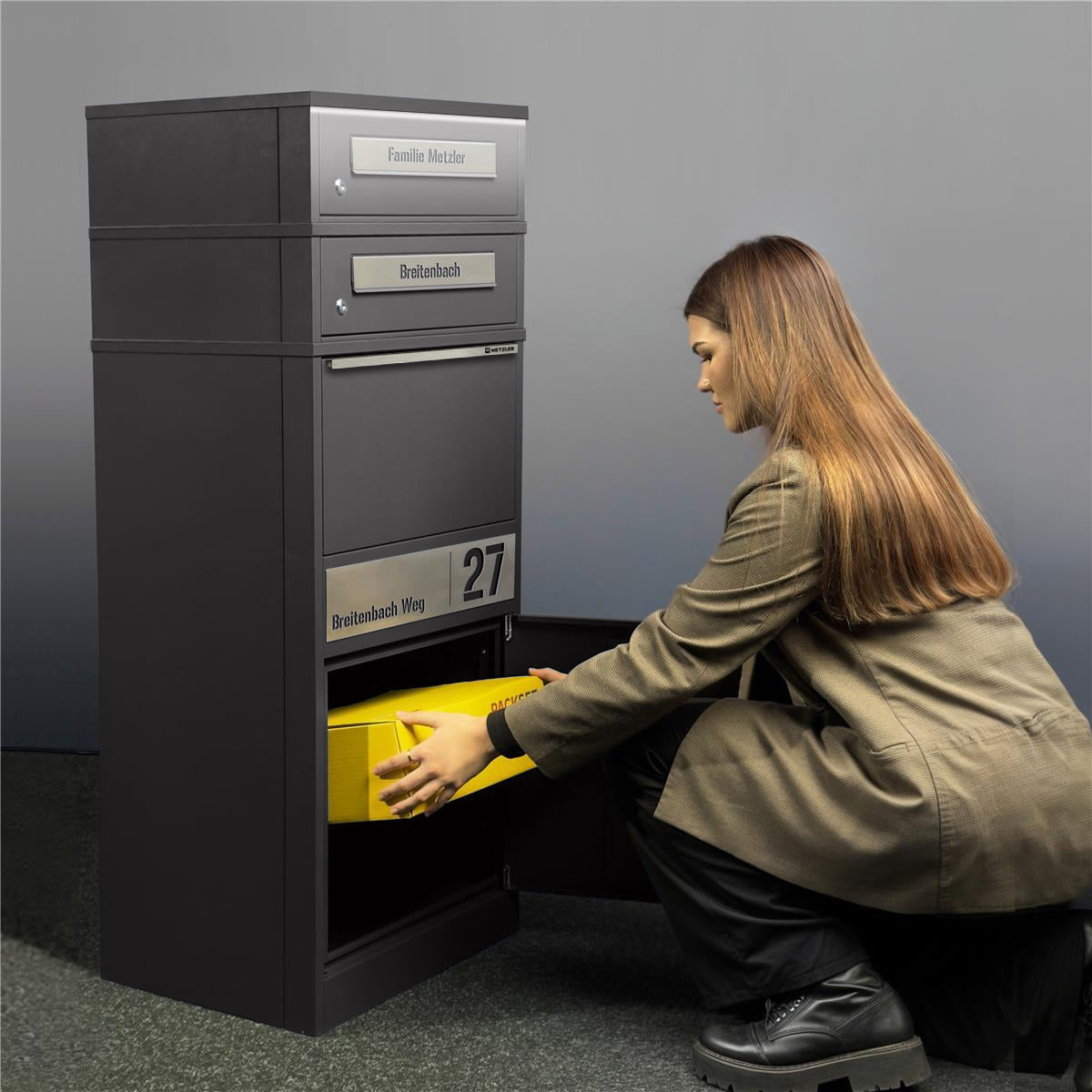 Metzler Paketbox mit 2 Briefkästen | LED | personalisiert mit Gravur | Bispo 2