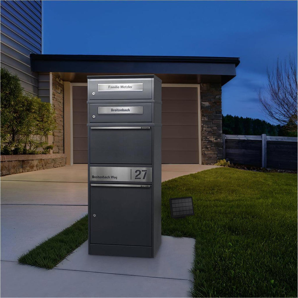 Metzler Paketbox mit 2 Briefkästen | LED | personalisiert mit Gravur | Bispo 2