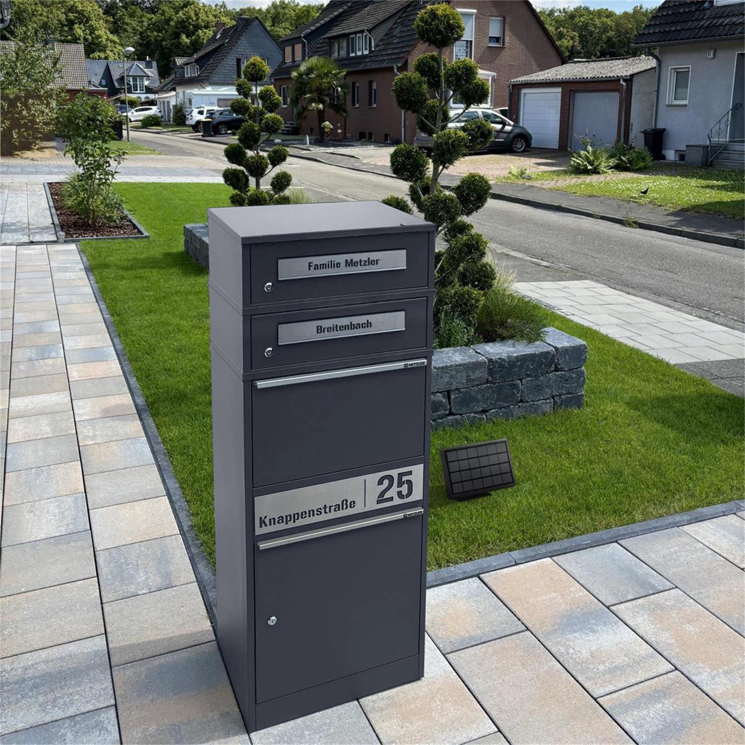 Metzler Paketbox mit 2 Briefkästen | LED | personalisiert mit Gravur | Bispo 2