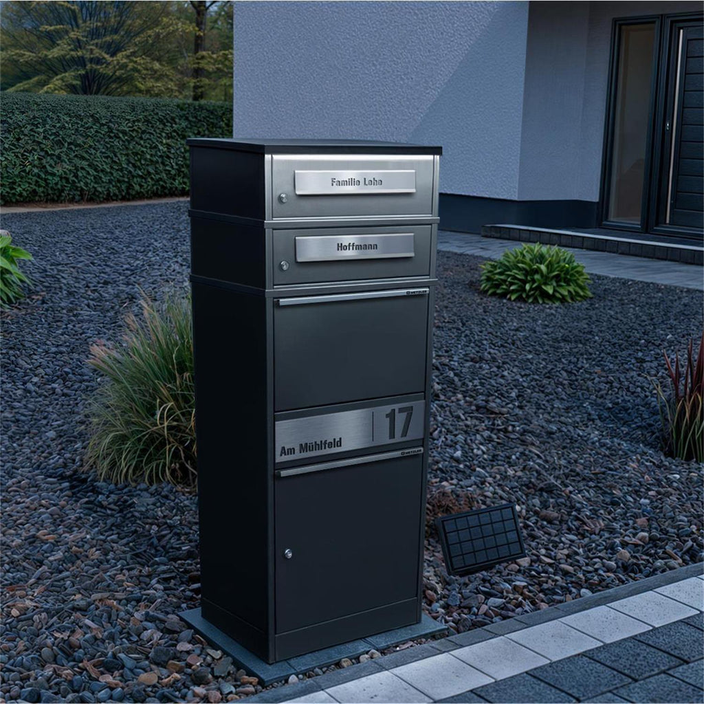 Metzler Paketbox mit 2 Briefkästen | LED | personalisiert mit Gravur | Bispo 2