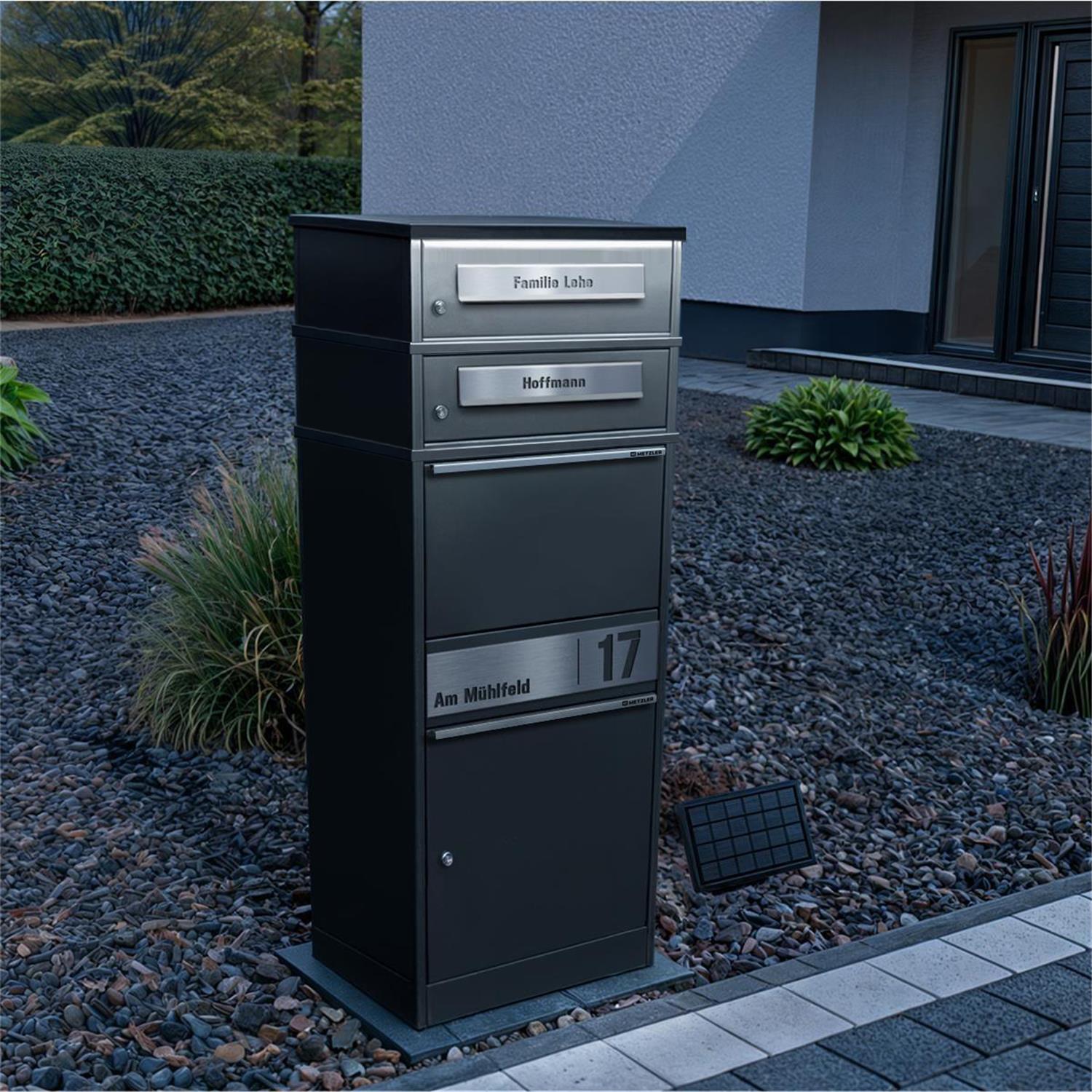 Metzler Paketbox mit 2 Briefkästen | LED | personalisiert mit Gravur | Bispo 2