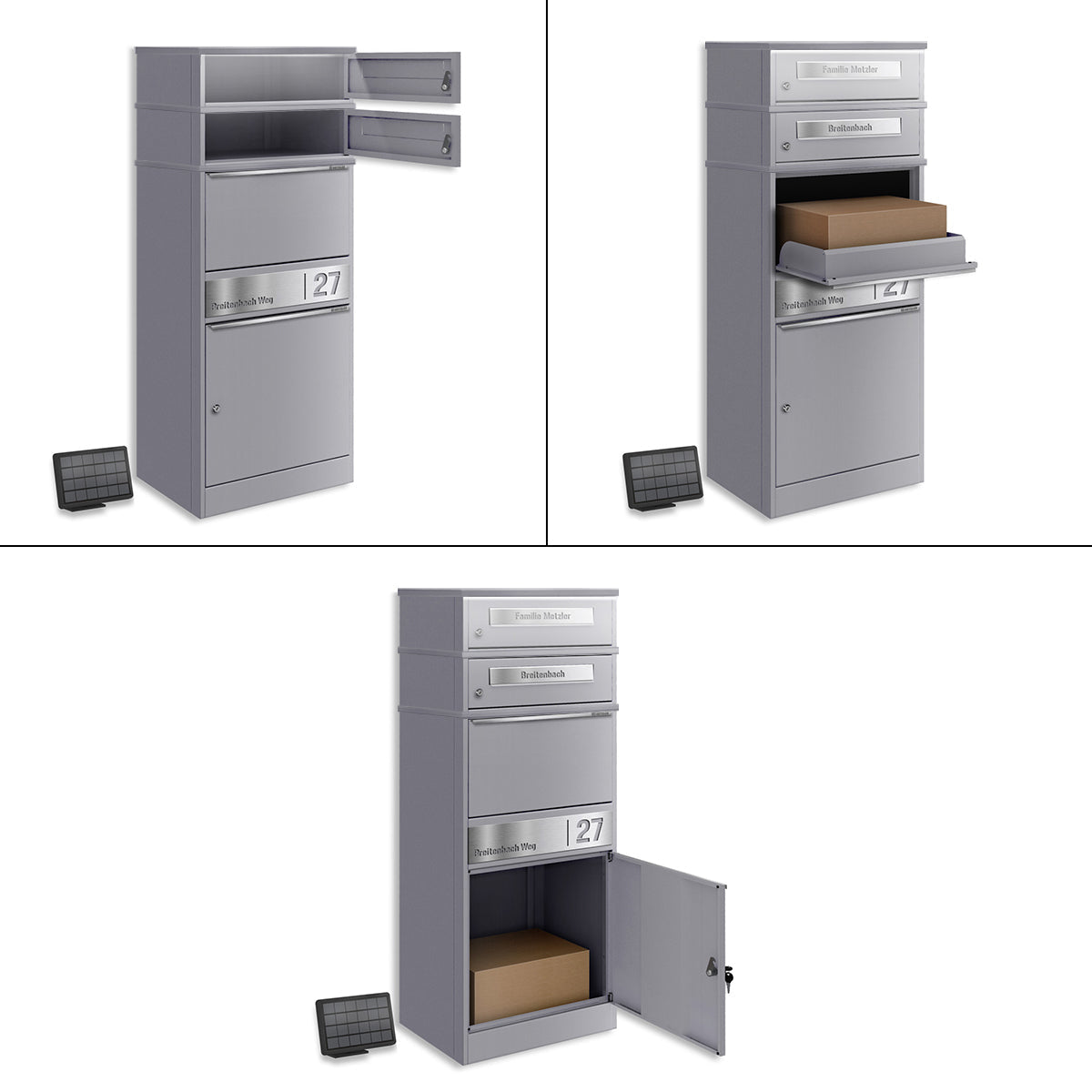 Metzler Paketbox mit 2 Briefkästen | LED | personalisiert mit Gravur | Bispo 2